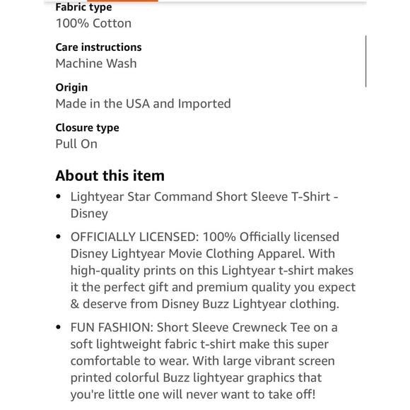 Disney Boys' Lightyear Star Command Short Sleeve Tee Size 18/20 New - Picture 4 of 6